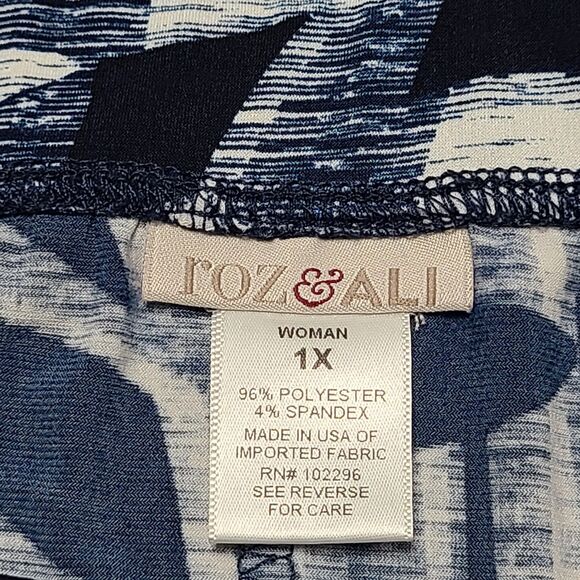 Roz & Ali Skirt Womens 1X Blue White Leaf Print Maxi Pull‎ On Stretch Made USA - Picture 4 of 7